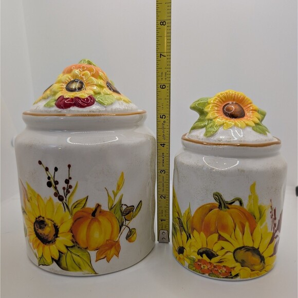 Spectrum Designz Farmwood Valley Fall Harvest Canister Set Sunflowers Pumpkins - Picture 5 of 6